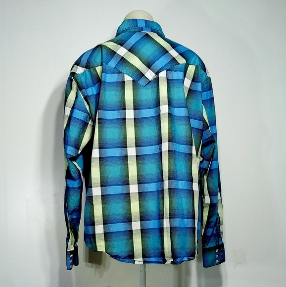 Wrangler Western Blue Plaid Snap Down Shirt Sz XXL - Picture 6 of 6